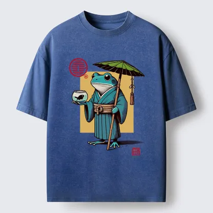 Tokyo-Tiger Green Frog Samurai Washed T-Shirt