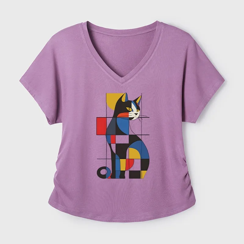 Tokyo-Tiger Mondrian Cat Modal Dolman Sleeve T-Shirt