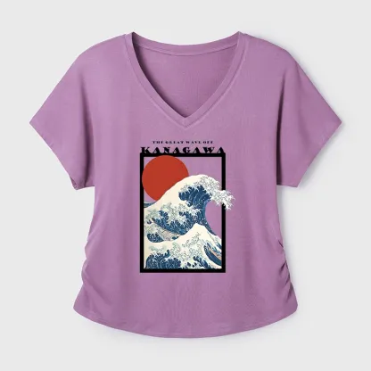Tokyo-Tiger Minimalist Ukiyo-e Waves Modal Dolman Sleeve T-Shirt