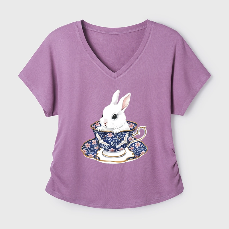 Tokyo-Tiger Cute Rabbit Tea Set Modal Dolman Sleeve T-Shirt