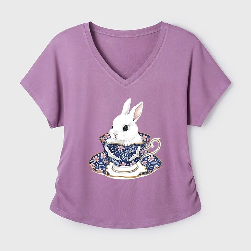 Tokyo-Tiger Cute Rabbit Tea Set Modal Dolman Sleeve T-Shirt Sale