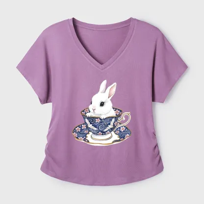 Tokyo-Tiger Cute Rabbit Tea Set Modal Dolman Sleeve T-Shirt