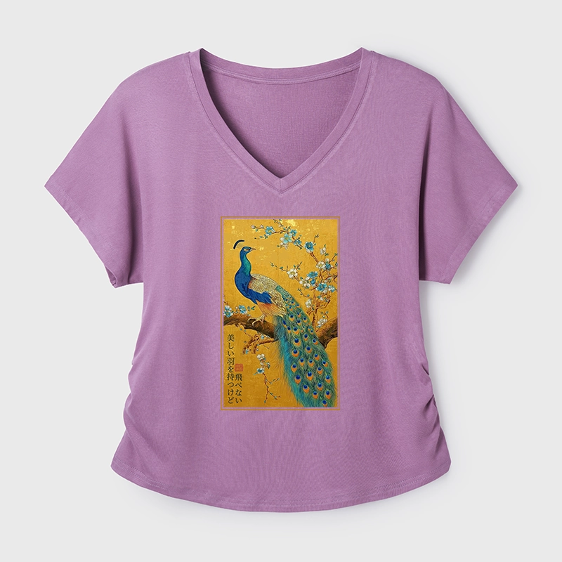 Tokyo-Tiger The Peacock's Silent Elegance Modal Dolman Sleeve T-Shirt