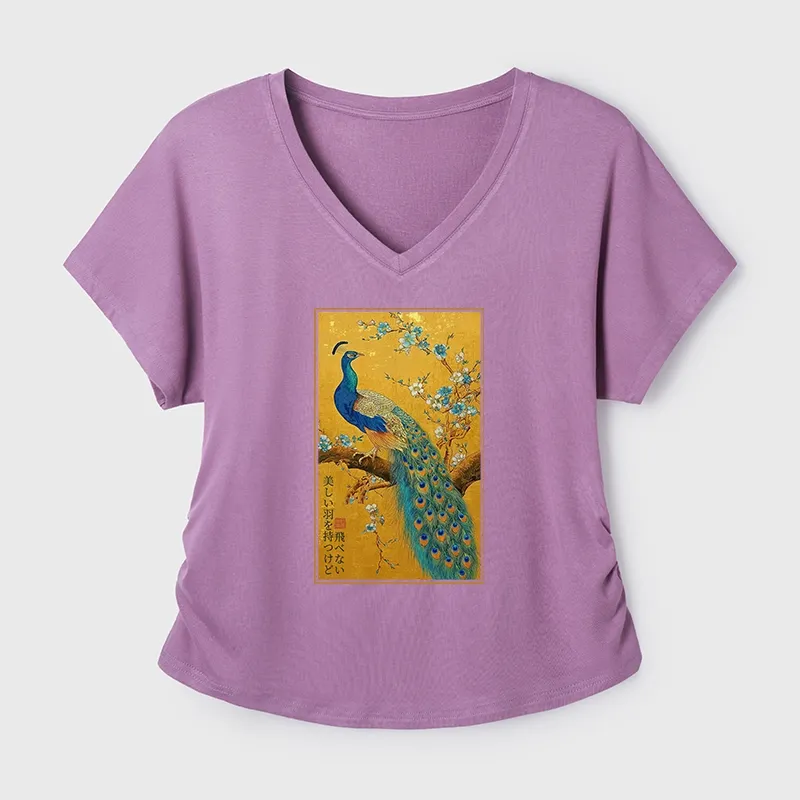 Tokyo-Tiger The Peacock's Silent Elegance Modal Dolman Sleeve T-Shirt