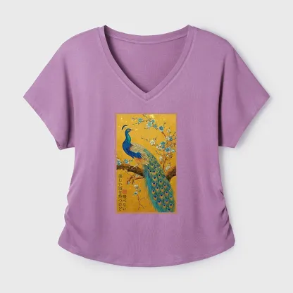 Tokyo-Tiger The Peacock's Silent Elegance Modal Dolman Sleeve T-Shirt