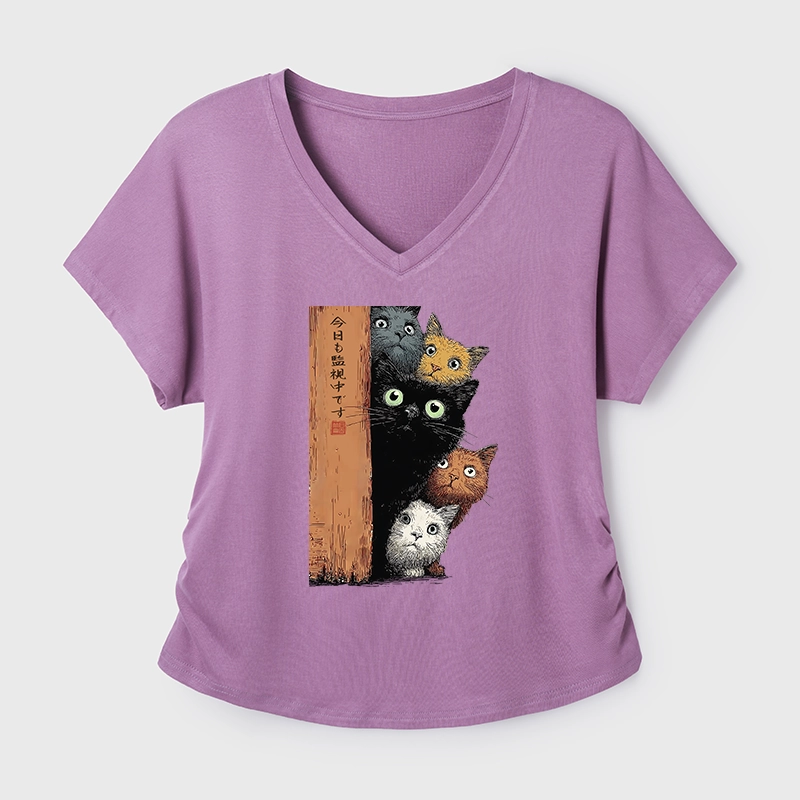 Tokyo-Tiger Five Cats Are Watching You Modal Dolman Sleeve T-Shirt