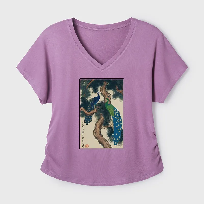 Tokyo-Tiger Peacocks in Snowy Pines Modal Dolman Sleeve T-Shirt