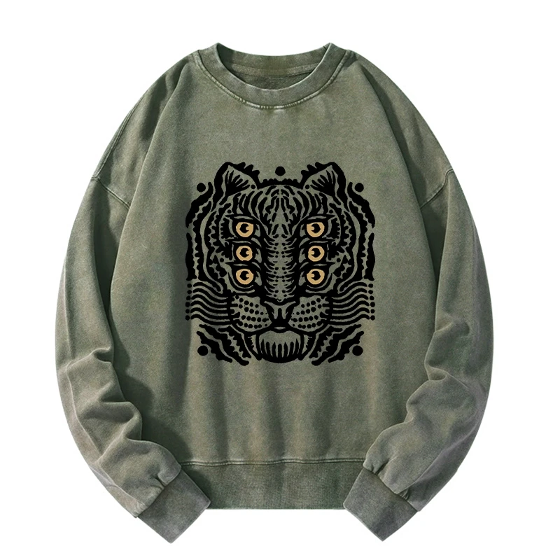 Tokyo-Tiger Six-eyed Cat Japanese Washed Sweatshirt
