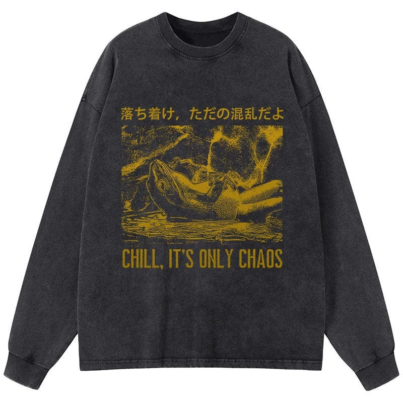 Tokyo-Tiger Cool Frog Japanese Washed Long Sleeve T-Shirt Sale