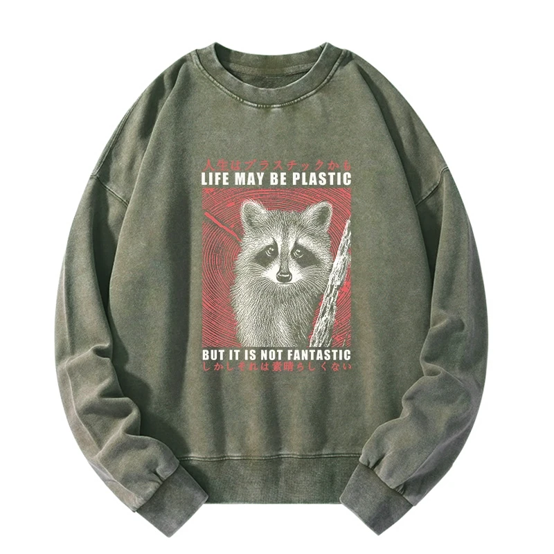 Tokyo-Tiger Life May Be Plastic But It Is Not Fantastic Washed Sweatshirt Sale