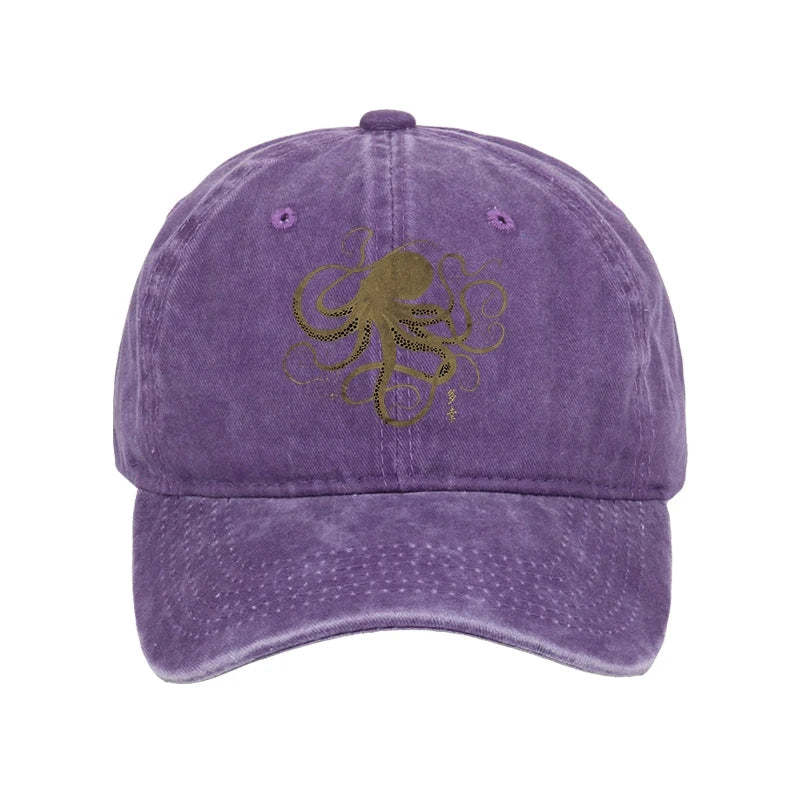 Tokyo-Tiger Octopus Japanese Gold Print Tattoo Washed Cap