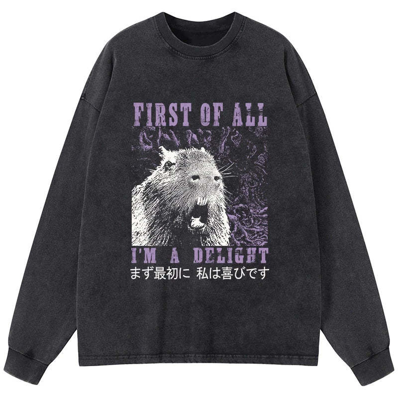 Tokyo-Tiger First Of All I'm A Delight Washed Long Sleeve T-Shirt Sale