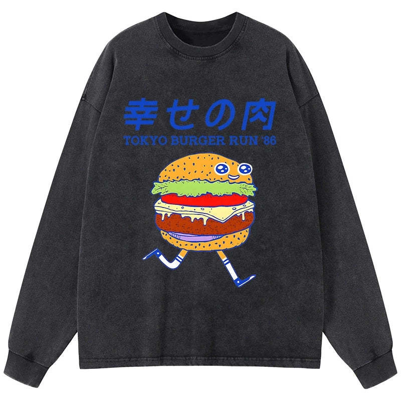 Tokyo-Tiger Tokyo Burger Run Japanese Washed Long Sleeve T-Shirt