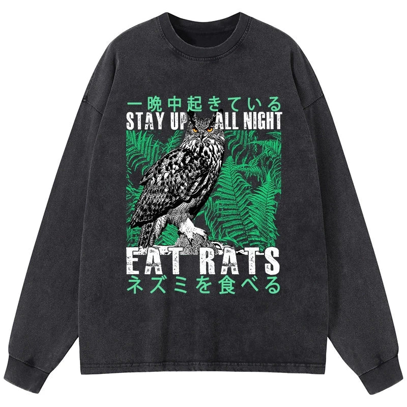 Tokyo-Tiger Owls Prey On Rats At Night Washed Long Sleeve T-Shirt
