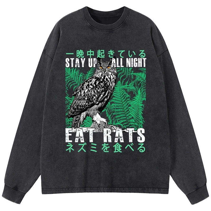 Tokyo-Tiger Owls Prey On Rats At Night Washed Long Sleeve T-Shirt Sale