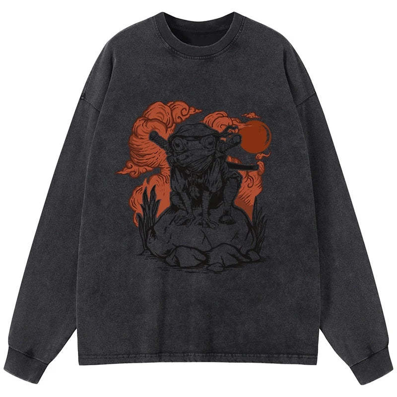 Tokyo-Tiger Ninja Frog Japanese Washed Long Sleeve T-Shirt