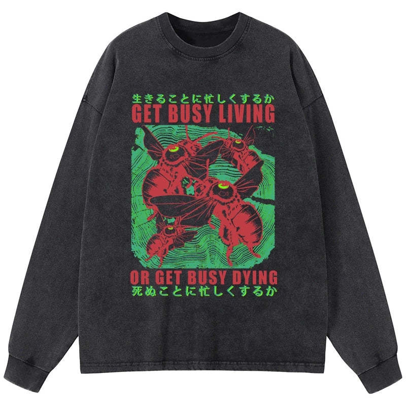 Tokyo-Tiger Busy Bee Japanese Washed Long Sleeve T-Shirt Sale