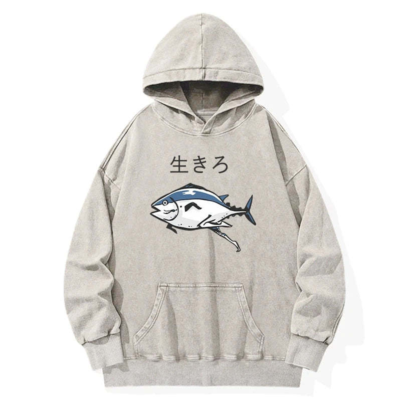 Tokyo-Tiger Running Fish Washed Hoodie Sale