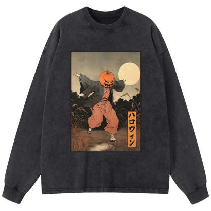 Tokyo-Tiger Japanese Pumpkin Monster Washed Long Sleeve T-Shirt