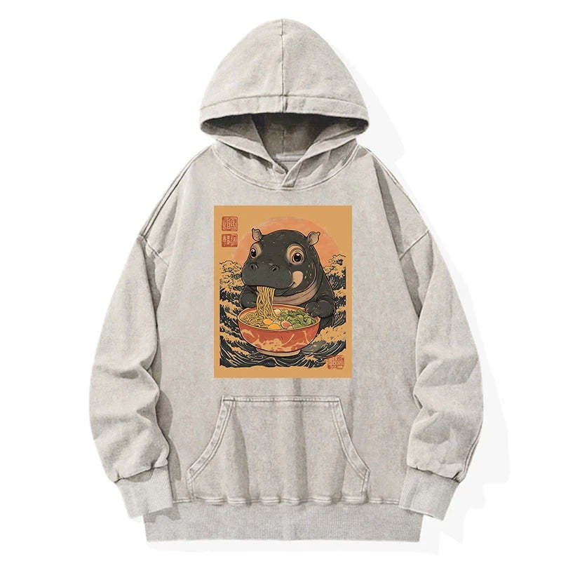 Tokyo-Tiger Moo Deng Eat Ramen Washed Hoodie
