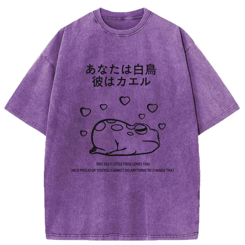 Tokyo-Tiger This Silly Little Frog Loves You Washed T-Shirt