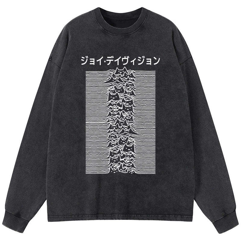 Tokyo-Tiger Funny Cat Davision Washed Long Sleeve T-Shirt