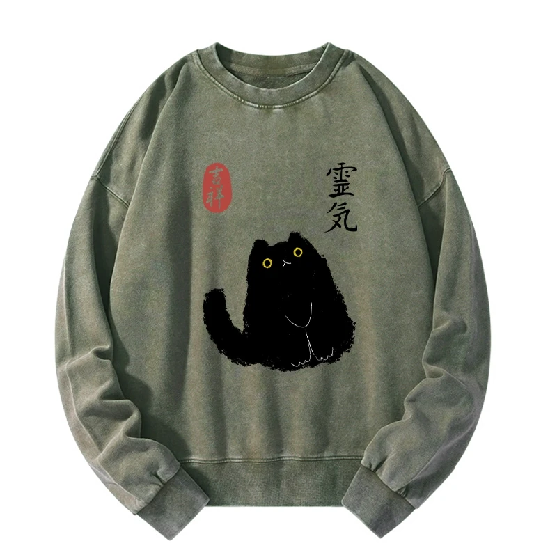Tokyo-Tiger Black Civet Cat Washed Sweatshirt