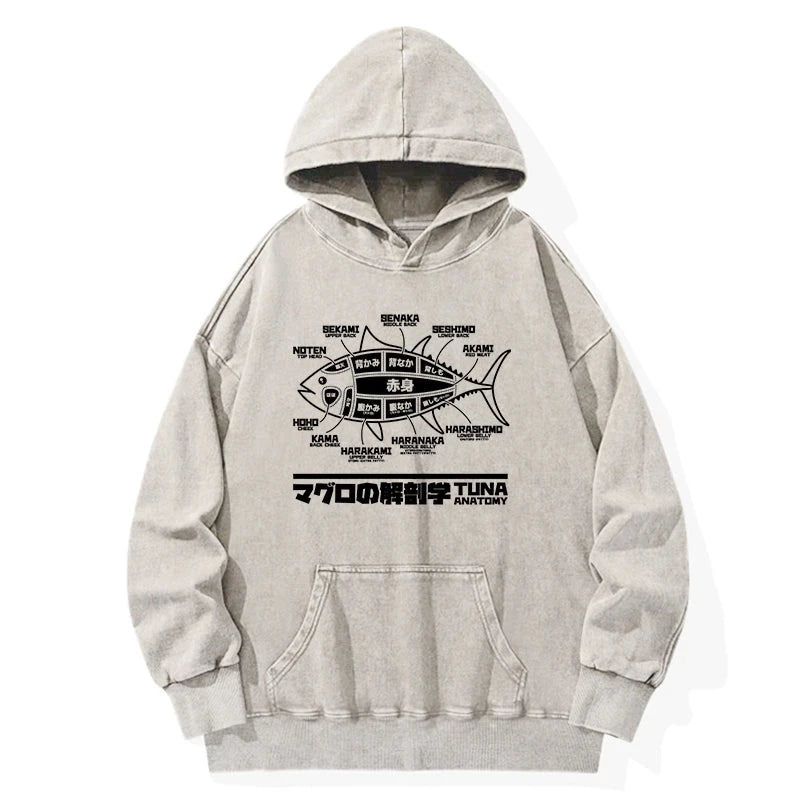 Tokyo-Tiger Tuna Dissection Map Japanese Washed Hoodie