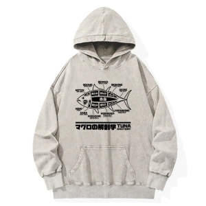 Image of Tokyo-Tiger Tuna Dissection Map Japanese Washed Hoodie