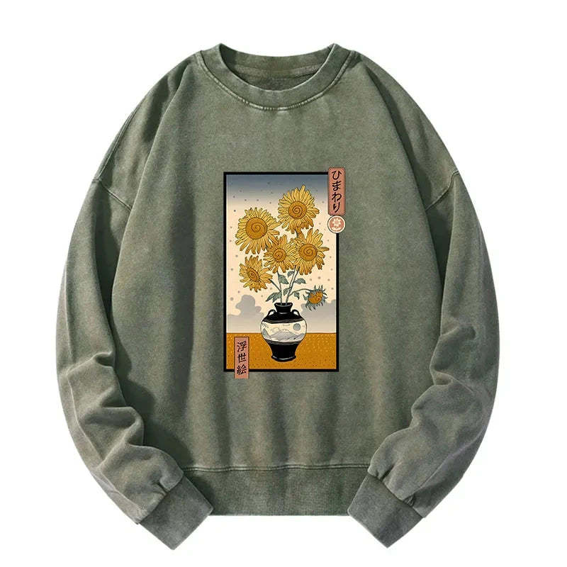 Tokyo-Tiger Sunflowers Ukiyo-e Washed Sweatshirt