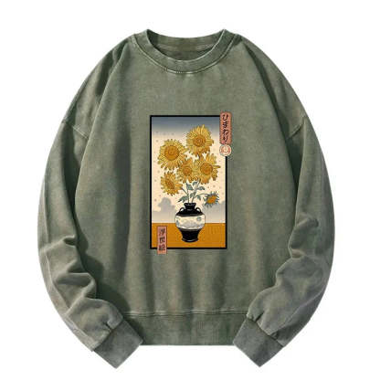 Tokyo-Tiger Sunflowers Ukiyo-e Washed Sweatshirt