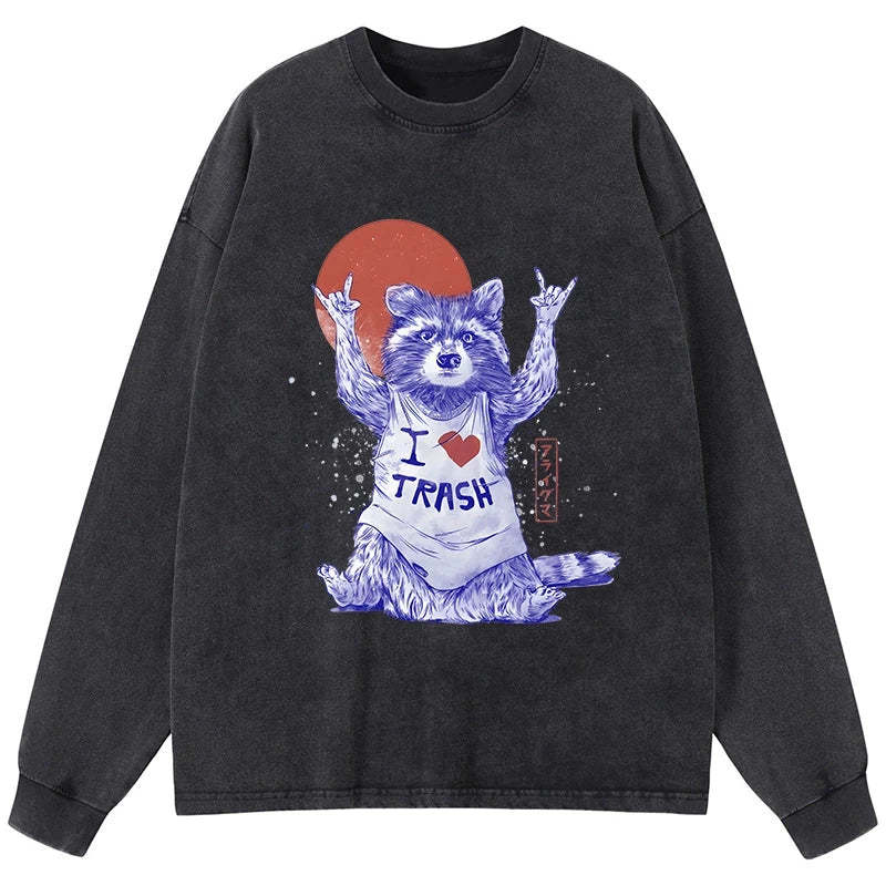Tokyo-Tiger I love Trash Washed Long Sleeve T-Shirt