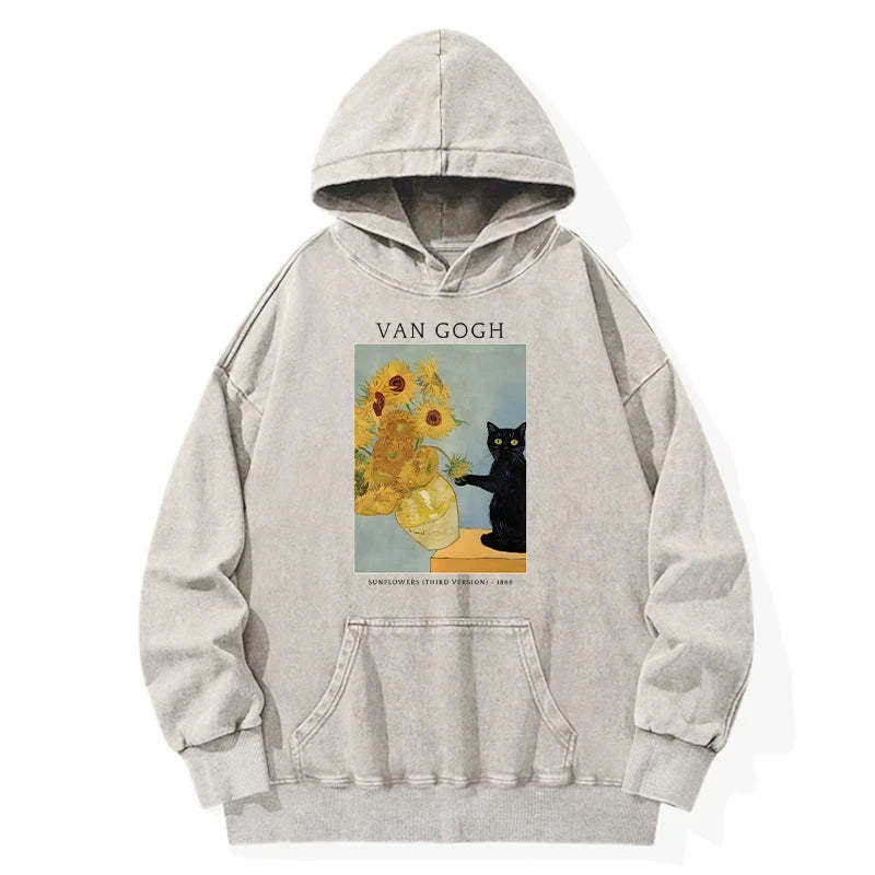Tokyo-Tiger Black Cat With Sunflowers Washed Hoodie Sale