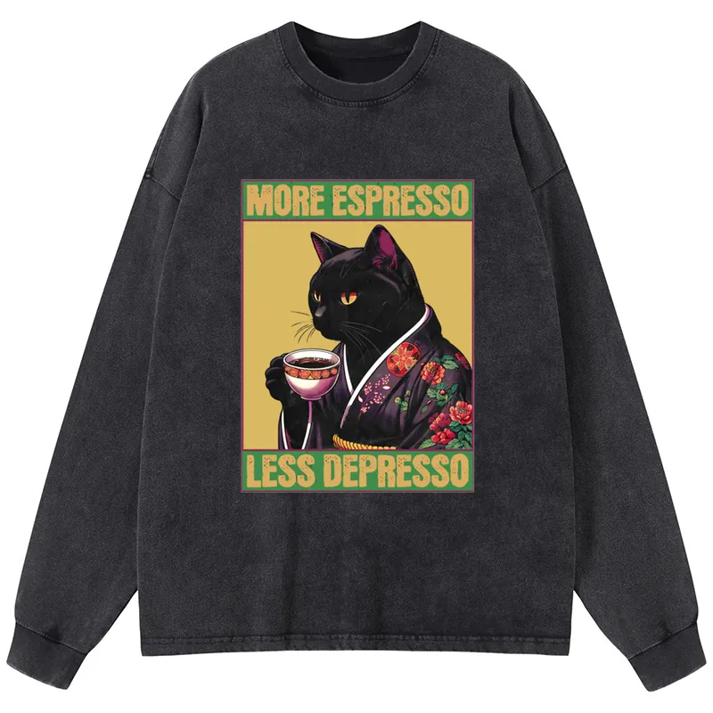 Tokyo-Tiger Up Caffeine Down Depression Washed Long Sleeve T-Shirt