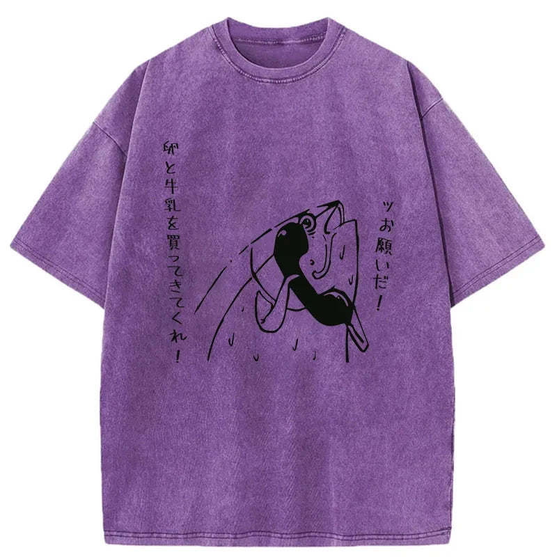Tokyo-Tiger A Fish On The Phone Washed T-Shirt-tokyo-tiger