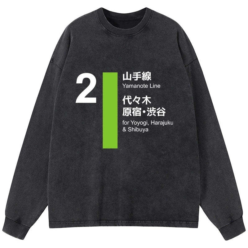 Tokyo-Tiger Yamanote Line Shibuya And Harajuku Washed Long Sleeve T-Shirt Sale