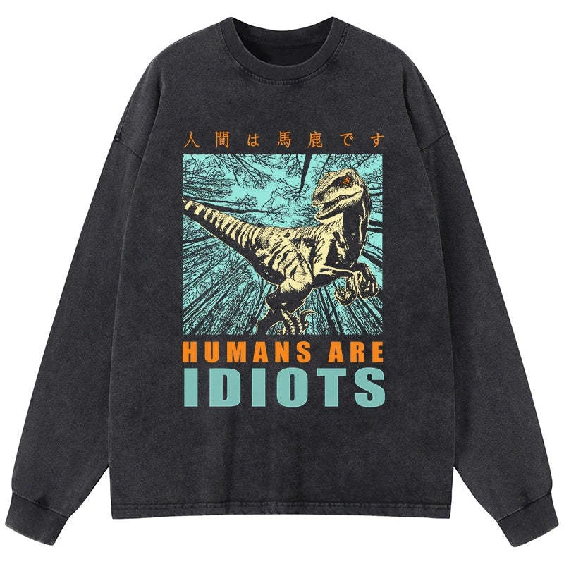 Tokyo-Tiger Mocking Dinosaurs Japanese Washed Long Sleeve T-Shirt Sale