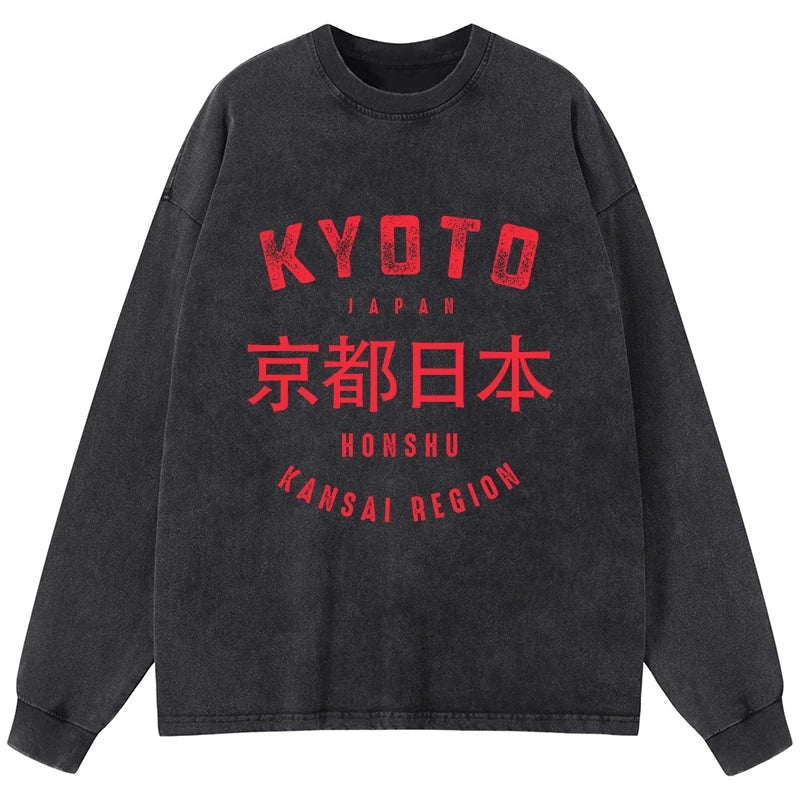 Tokyo-Tiger Kyoto City Japan Vintage Washed Long Sleeve T-Shirt