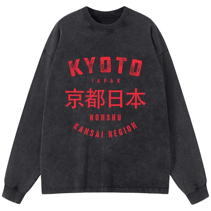 Tokyo-Tiger Kyoto City Japan Vintage Washed Long Sleeve T-Shirt Sale
