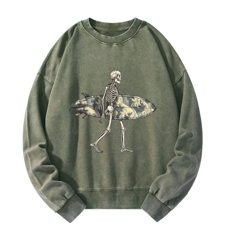 Tokyo-Tiger Skeleton Ready To Go Surfing Washed Sweatshirt