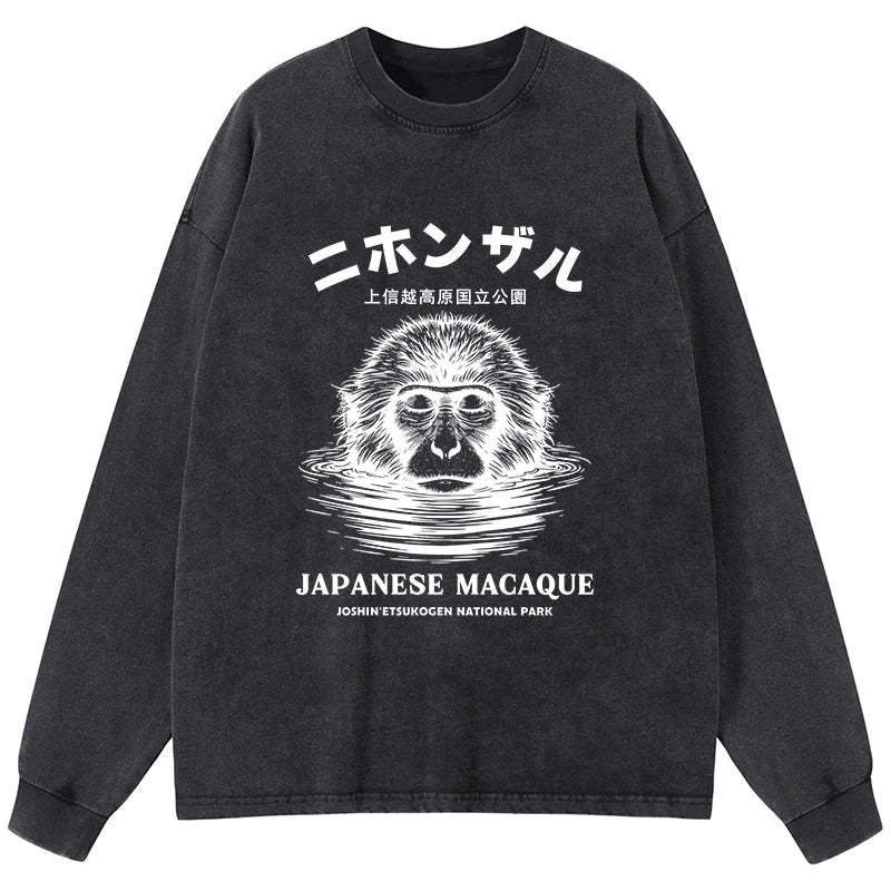 Tokyo-Tiger The Macaque Monkey In The Bath Japanese Washed Long Sleeve T-Shirt Sale