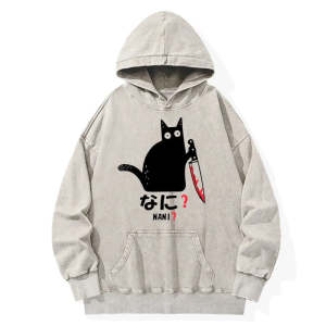 Image of Tokyo-Tiger A Puzzled Cat Holding A Knife Washed Hoodie