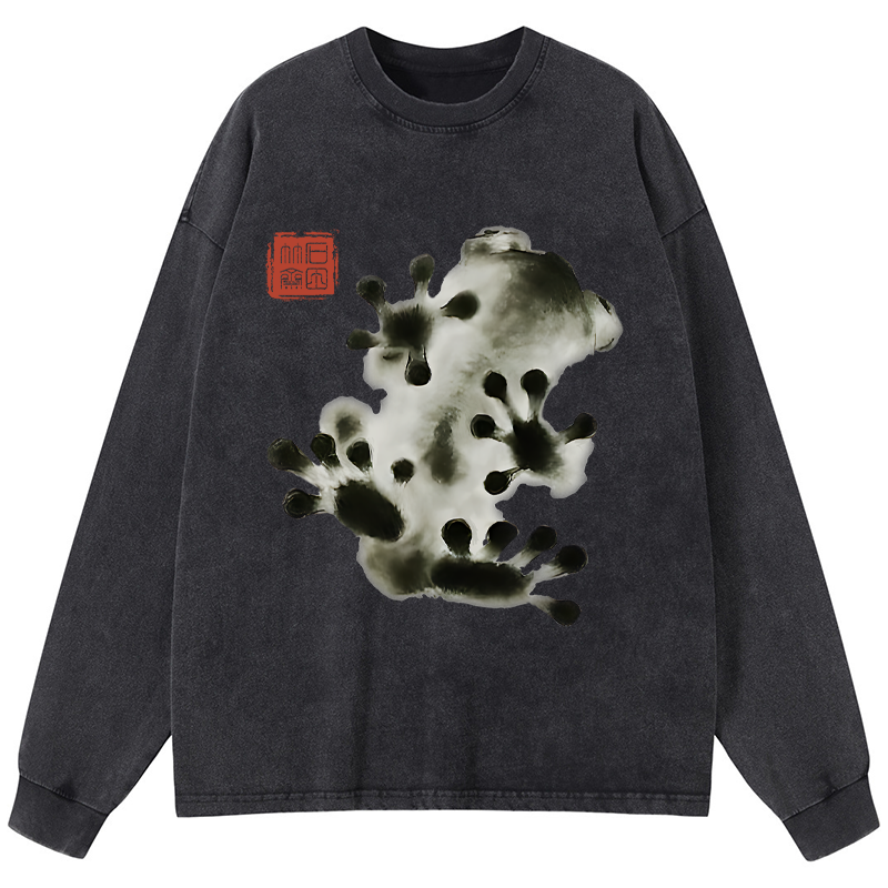 Tokyo-Tiger Ink Painting Frog Washed Long Sleeve T-Shirt