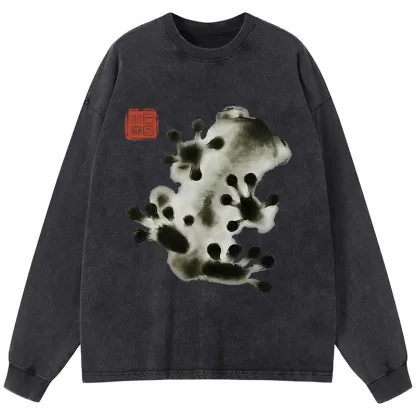 Tokyo-Tiger Ink Painting Frog Washed Long Sleeve T-Shirt