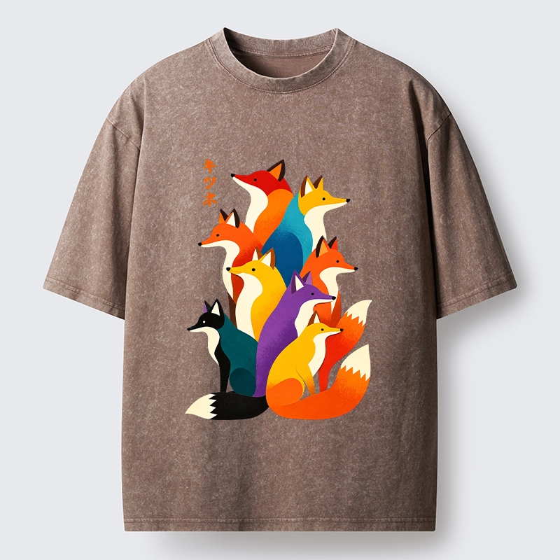 Tokyo‑Tiger Colorful Fox Crew Washed T‑Shirt