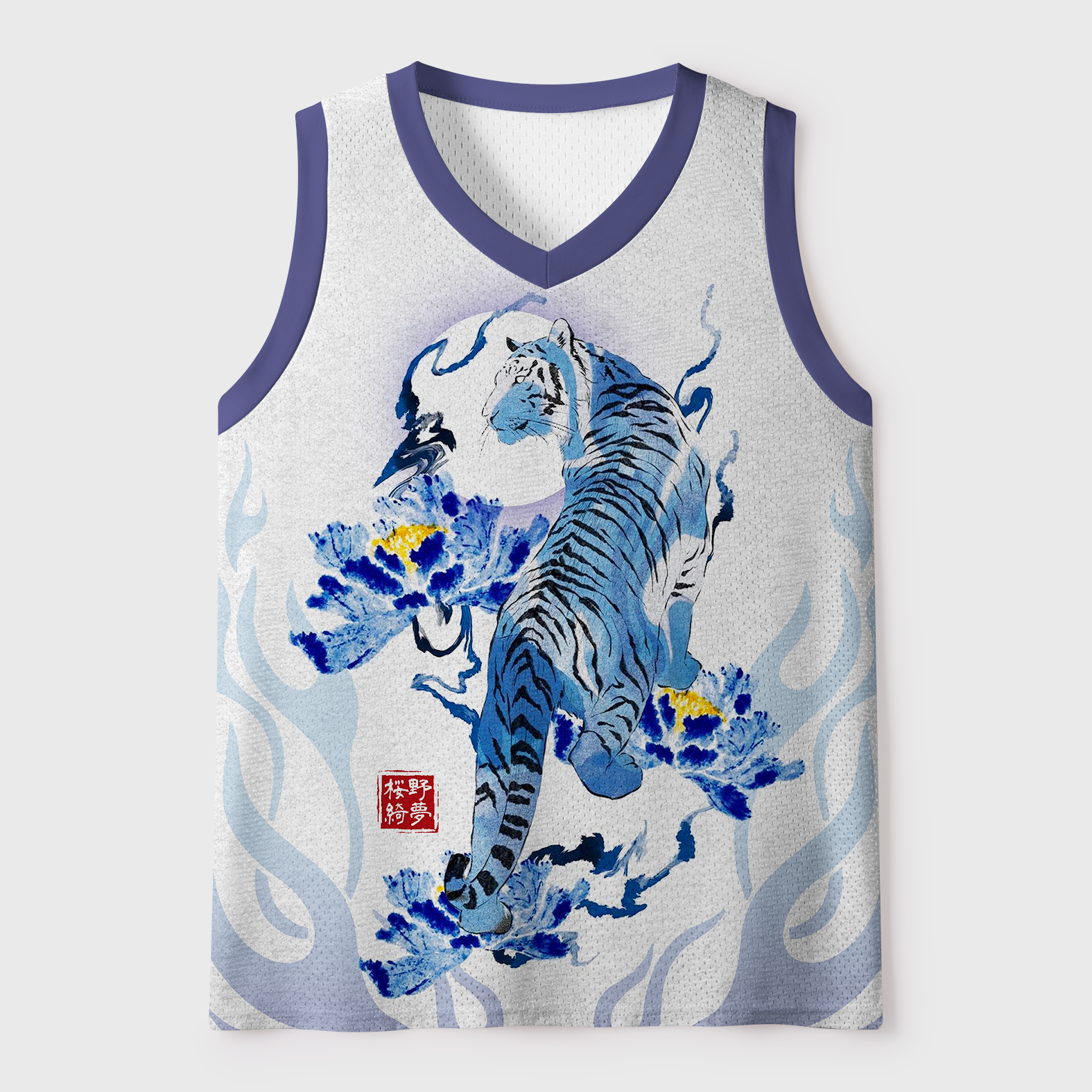 Tokyo-Tiger Indigo Porcelain Tiger Mesh Tank Top