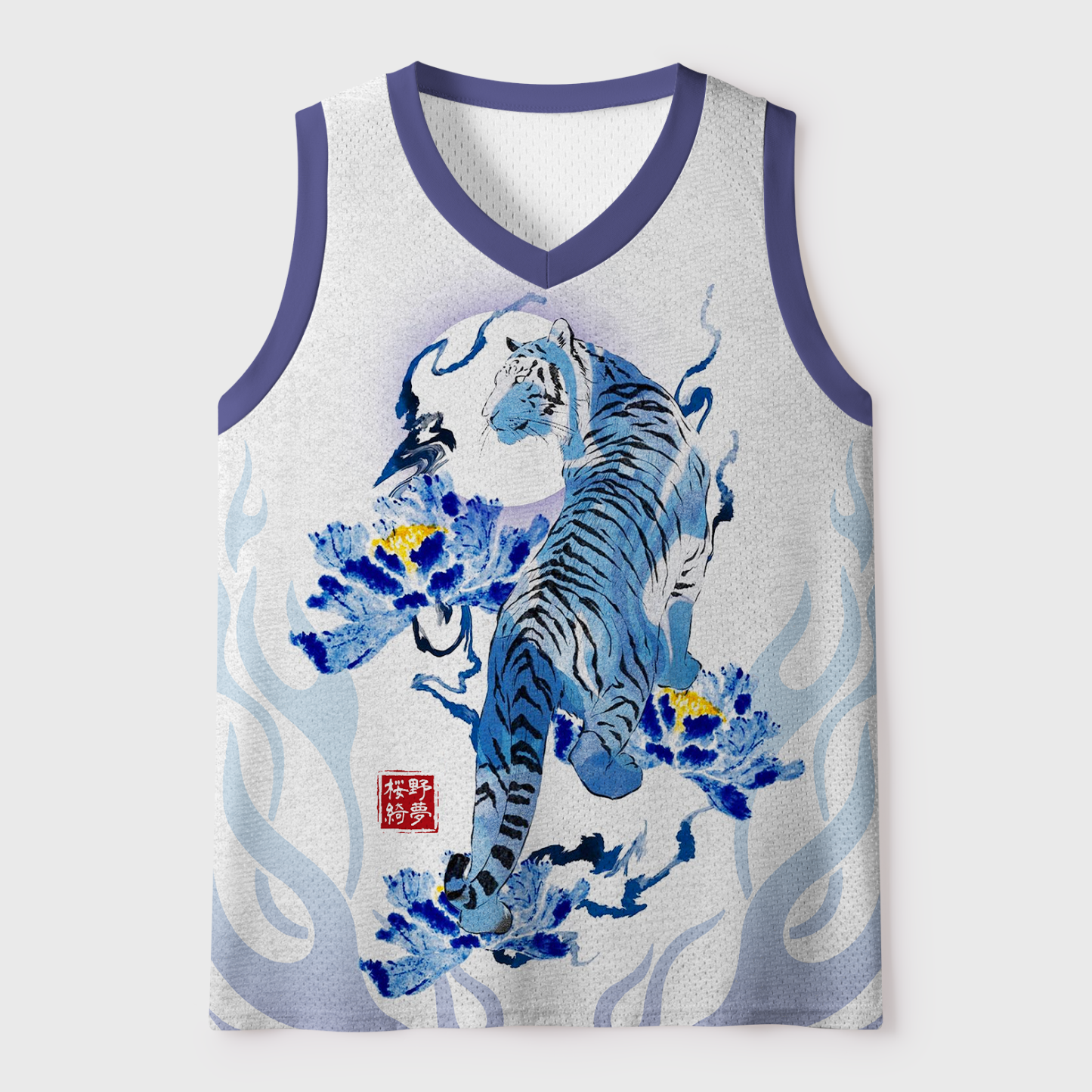 Tokyo-Tiger Indigo Porcelain Tiger Mesh Tank Top