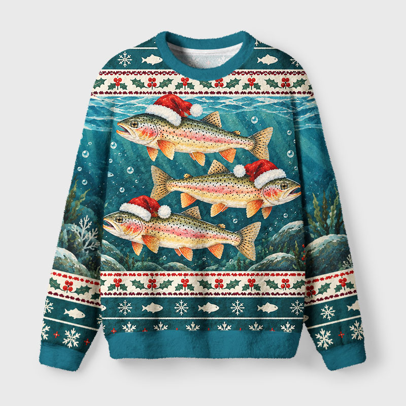 Tokyo-Tiger Santa Hat Trouts Fuzzy Christmas Ugly Sweatshirt