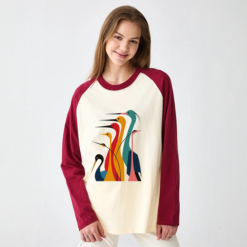 Tokyo-Tiger Various Types Of Cranes Raglan Long Sleeve T-shirt