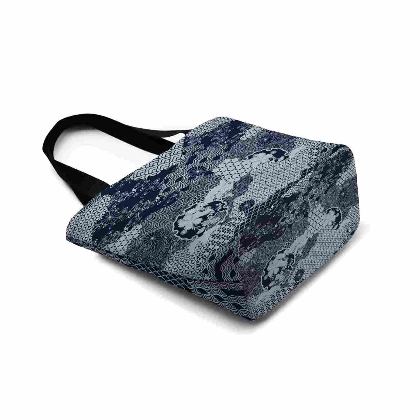 Tokyo-Tiger Elegant Floral Waves Zipper Tote Bag